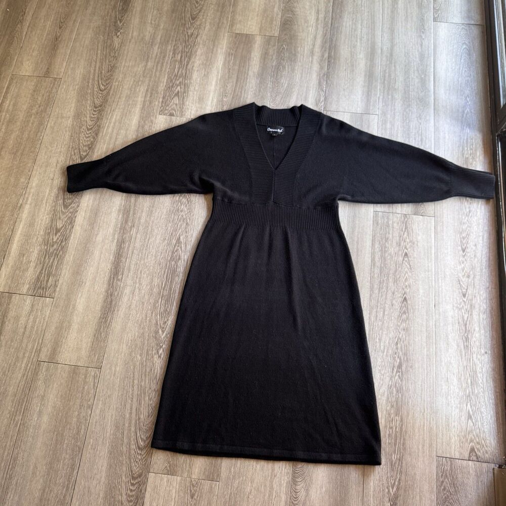 Connected Winter Sweater Dress Sz S Black 3/4 Bell Sleeve Stretch Minimalist - Picture 2 of 10